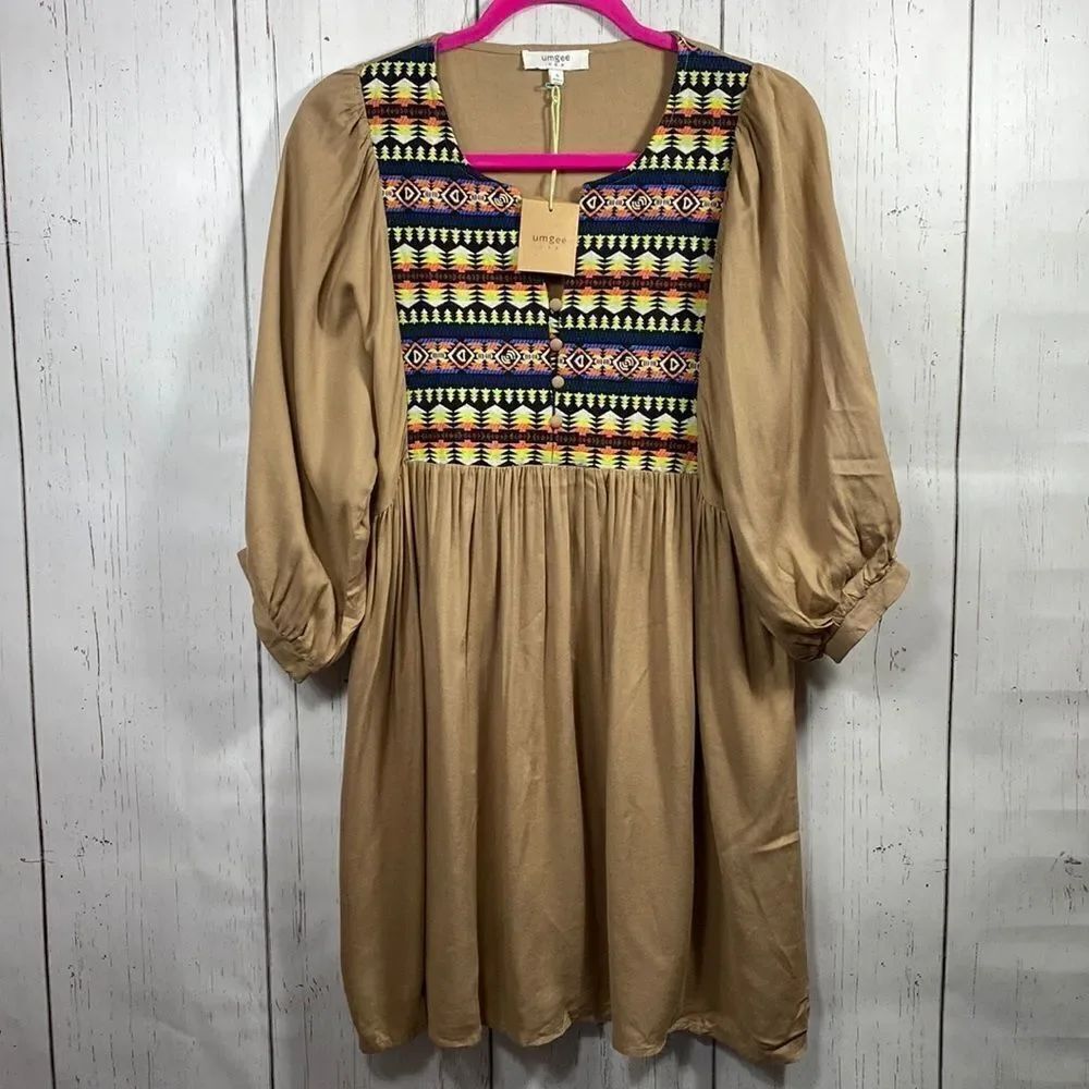 Umgee Boho Embroidered Babydoll Mini Dress Romantic Western Cottagecore